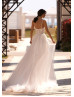 Thin Straps Beaded Ivory Floral Lace Tulle Delicate Wedding Dress